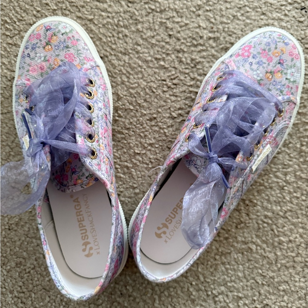 Superga Floral Sneakers with Lavender Laces
